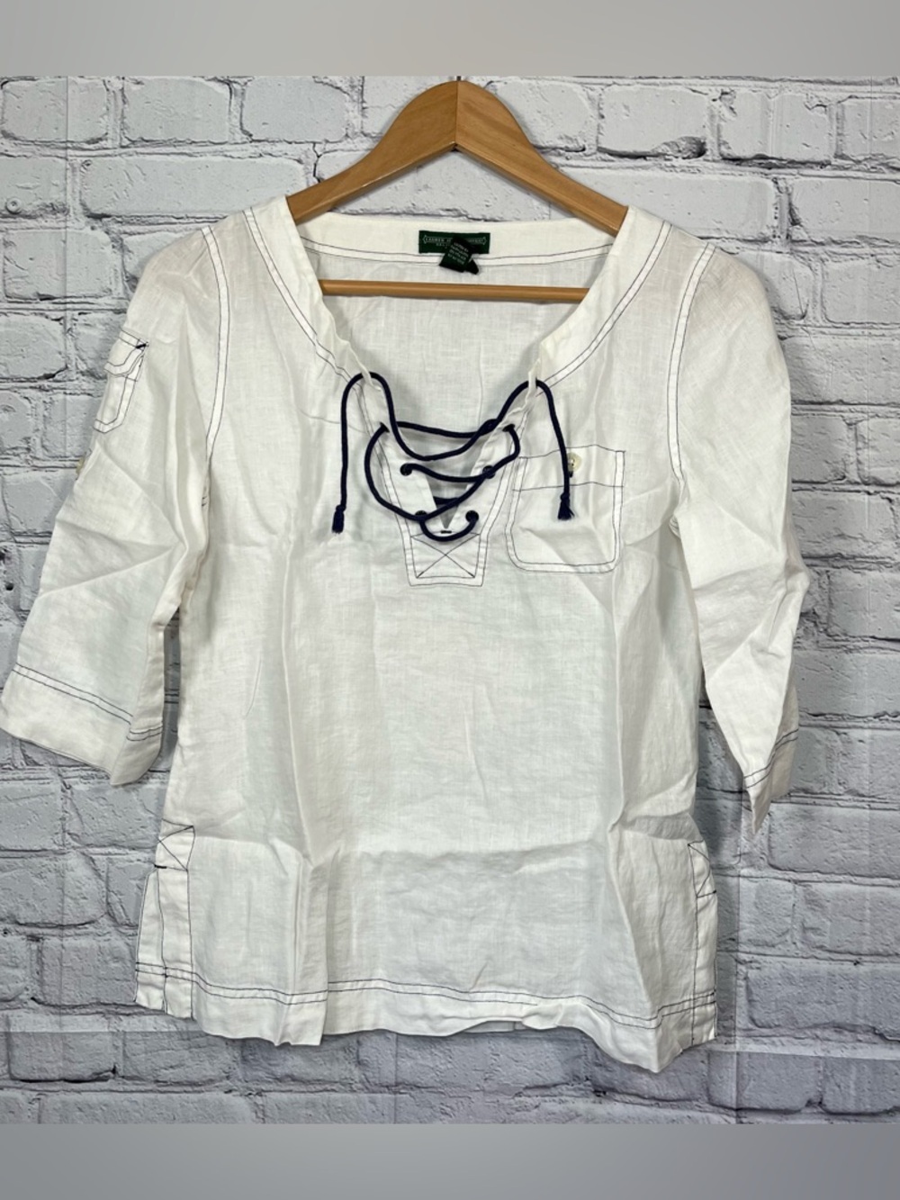 Lauren Ralph Lauren Linen Tunic Lace Up Shirt Women's Size Petite White